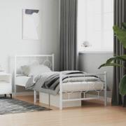 vidaXL Sängram med huvudgavel och fotgavel vit metall 90x200 cm