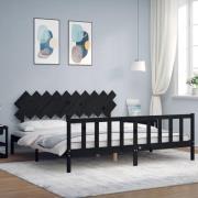 vidaXL Sängram med huvudgavel svart 200x200 cm massivt trä