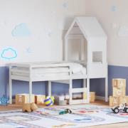 vidaXL Hög säng med tak vit 90x190 cm massiv furu