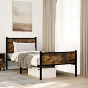 vidaXL Sängram utan madrass metall rökfärgad ek 90x190 cm