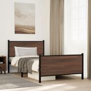 vidaXL Sängram utan madrass metall brun ek 100x200 cm
