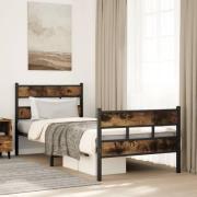 vidaXL Sängram utan madrass metall rökfärgad ek 75x190 cm