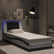 vidaXL Sängram med LED-belysning vit och svart 90x200 cm konstläder