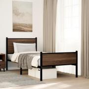 vidaXL Sängram utan madrass metall brun ek 75x190 cm