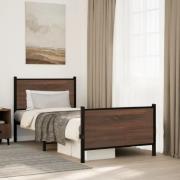 vidaXL Sängram utan madrass metall brun ek 90x190 cm