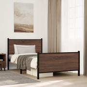 vidaXL Sängram utan madrass metall brun ek 100x190 cm