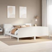 vidaXL Säng med bokhylla utan madrass vit 180x200cm massiv furu
