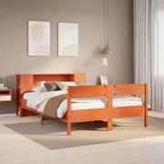 vidaXL Säng med bokhylla utan madrass vaxbrun 140x190cm massiv furu