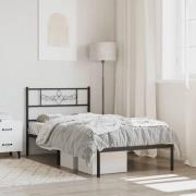 vidaXL Sängram med huvudgavel metall svart 107x203 cm
