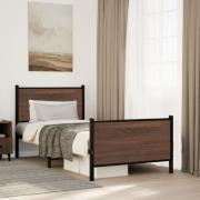 vidaXL Sängram utan madrass metall brun ek 90x200 cm