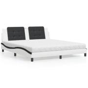 vidaXL Bed with Mattress "Zadar" White and Black 180x200 cm Faux Leath...