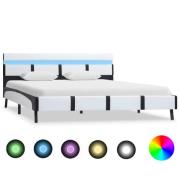 vidaXL Sängram med LEDs utan madrass vit 140x200 cm konstläder