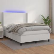 vidaXL Ramsäng med madrass & LED vit 140x190 cm konstläder