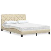 vidaXL Bed with Mattress Cream 120x200 cm Fabric
