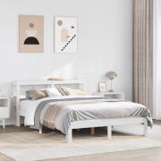 vidaXL Sängram med huvudgavel vit 150x200 cm massiv furu