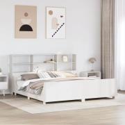 vidaXL Säng med bokhylla utan madrass vit 200x200 cm massiv trä