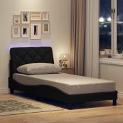 vidaXL Sängram med LED utan madrass svart 90x190 cm tyg