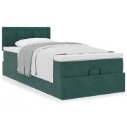 vidaXL Ottoman sängram med madrass mörkgrön 100x200 cm sammet