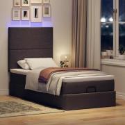 vidaXL Ottomansk säng med madrass och LED-lampor mörkbrun 90x200cm tyg