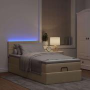 vidaXL Ottomansk säng med madrass och LED-lampor gräddvit 90x200 cm