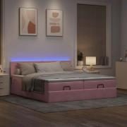 vidaXL Ottoman sängram med madrasser rosa 180x200 cm sammet