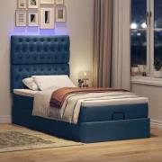 vidaXL Ottoman säng med madrass och LED-lampor blå 100x200 cm tyg