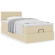 vidaXL Ottoman säng med madrass gräddvit 100x200 cm tyg