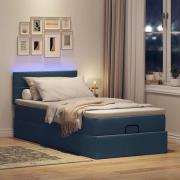 vidaXL Ottoman säng med madrass och LED-lampor blå 100x200 cm tyg