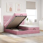 vidaXL Ottoman sängram med madrasser rosa 200x200 cm sammet