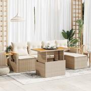 vidaXL Trädgårdssoffset med dynor 6 delar beige konstrotting akaciaträ