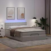 vidaXL Ottomansk säng med madrasser&LEDs ren vit 140x200cm konstläder