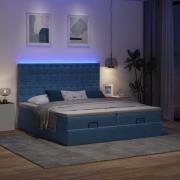 vidaXL Ottomansk säng med madrasser och LED-lampor mörkblå 200x200cm