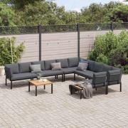 vidaXL Trädgårdssoffa med dynor 7 delar svart aluminium