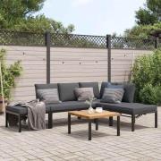 vidaXL Trädgårdssoffa med dynor 5 delar svart aluminium