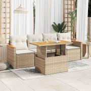 vidaXL Soffgrupp för trädgården med dynor 5 delar beige konstrotting