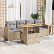 vidaXL Soffgrupp för trädgården med dynor 5 delar beige konstrotting