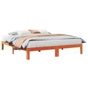 vidaXL Sängram utan madrass vaxbrun 160x200 cm massiv furu