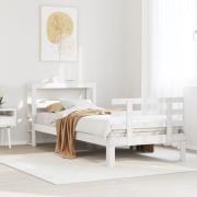 vidaXL Sängram med huvudgavel vit 75x190 cm massivt furu