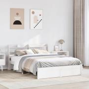 vidaXL Sängram med huvudgavel vit 150x200 cm massiv furu