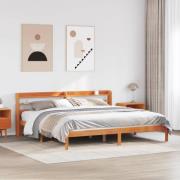 vidaXL Sängram med huvudgavel vaxbrun 200x200 cm massiv furu