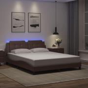 vidaXL Sängram med LED-belysning brun 160x200 cm konstläder