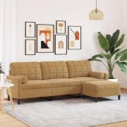 vidaXL 3-sitssoffa med fotpall brun 210 cm sammet