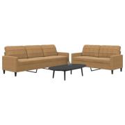 vidaXL Soffgrupp med dynor 2 delar brun sammet