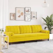 vidaXL 3-sitssoffa med prydnadskuddar gul 210 cm sammet