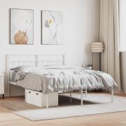 vidaXL Sängram med huvudgavel metall vit 160x200 cm
