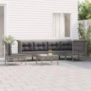 vidaXL Loungegrupp för trädgården med dynor 7 delar grå konstrotting