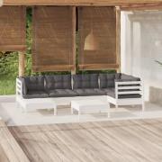 vidaXL Loungegrupp med dynor 7 delar vit massiv furu