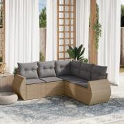 vidaXL Soffgrupp för trädgården med dynor 5 delar beige konstrotting