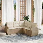 vidaXL Soffgrupp för trädgården med dynor 5 delar beige konstrotting