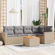 vidaXL Soffgrupp för trädgård med dynor 6 delar mixbeige konstrotting